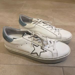 white and denim golden gooses